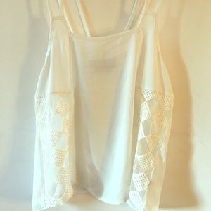 White, sheer tank top with lace sides